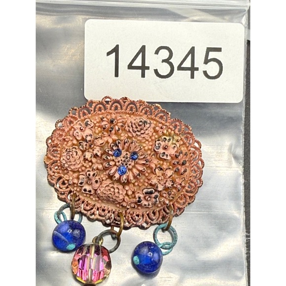 Vintage Celluloid Brooch Plastic Pink Beaded‎ Rhinestone Blue - Picture 8 of 8